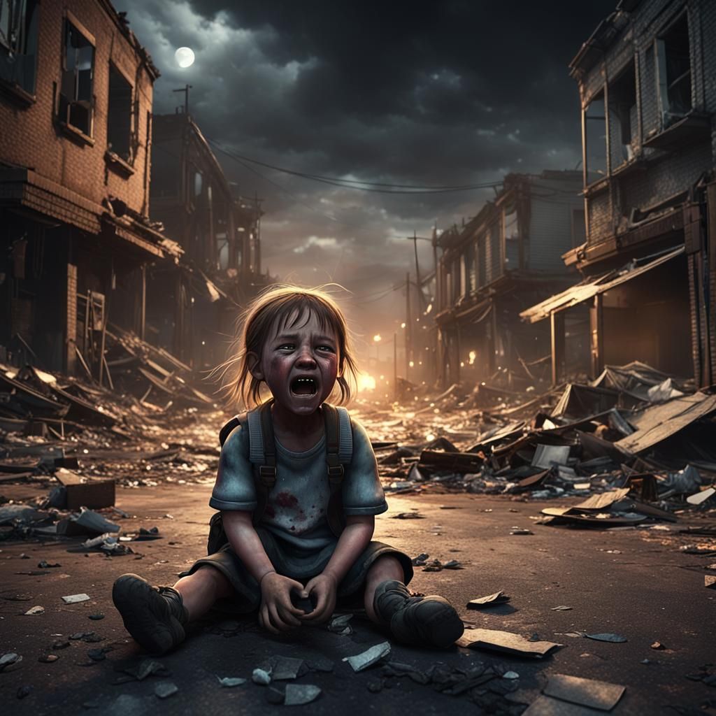 Post-Apocalyptic Girl in Ruined City: 3D Render