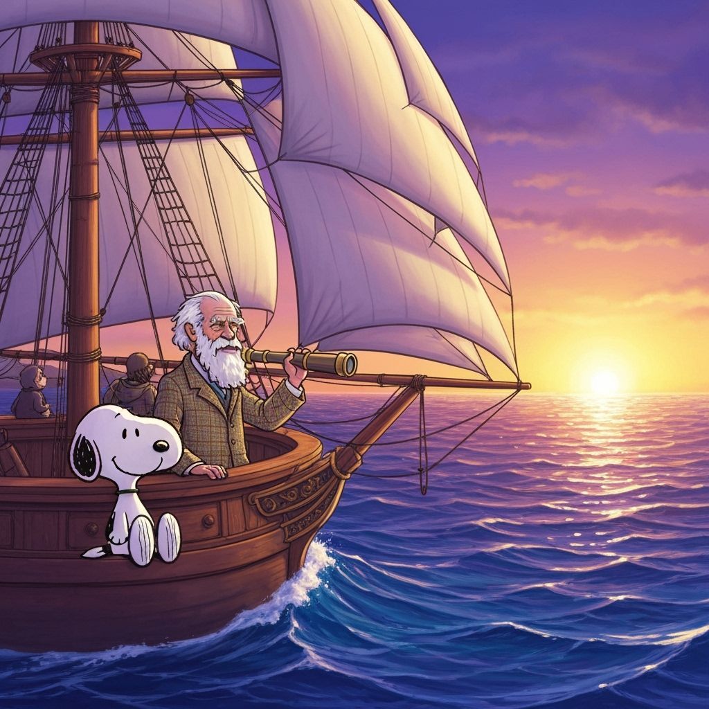 Snoopy and Darwin's Sunset Voyage Illustration