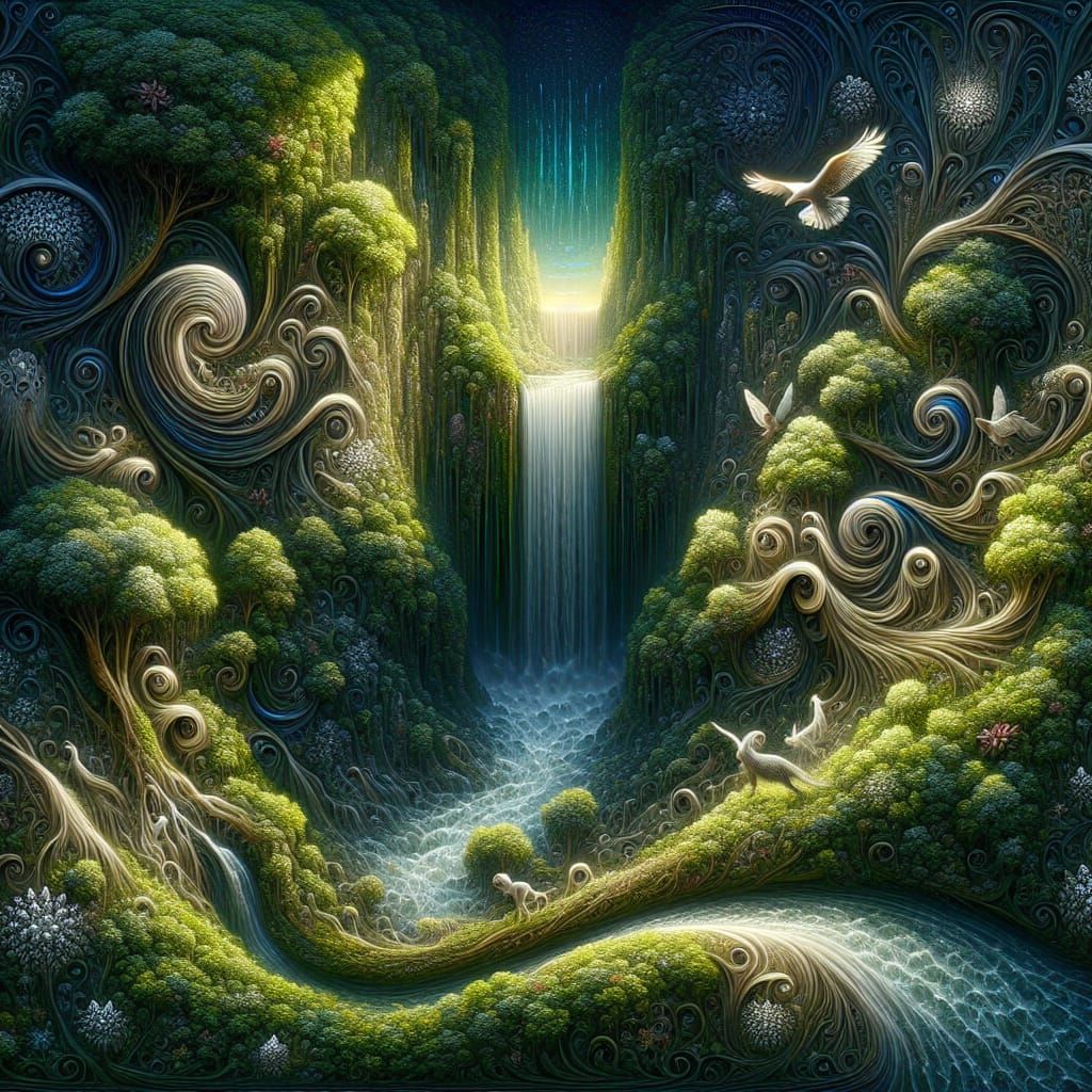 Ethereal Waterfall Cascading from Heaven in Fantasy Concept ...