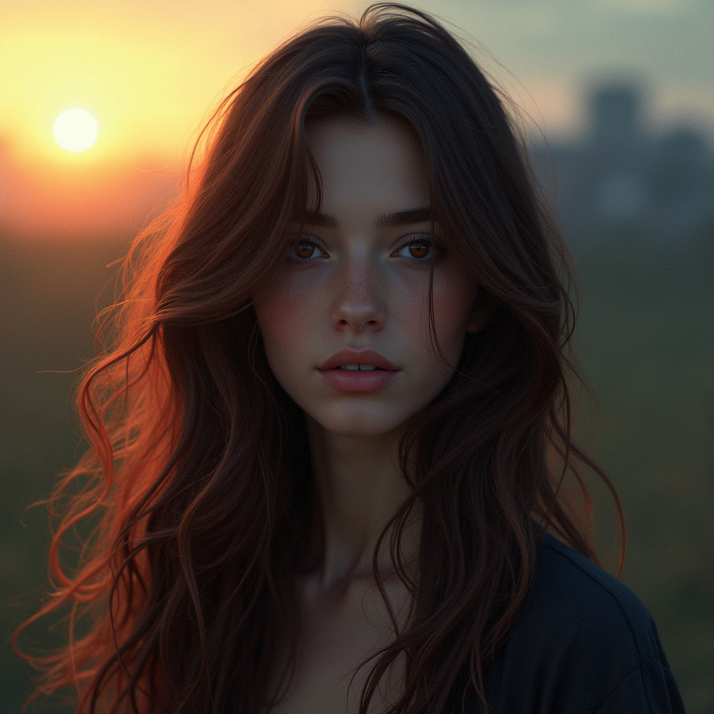 A Young Woman Embracing Day and Night, in Photorealistic Glo...