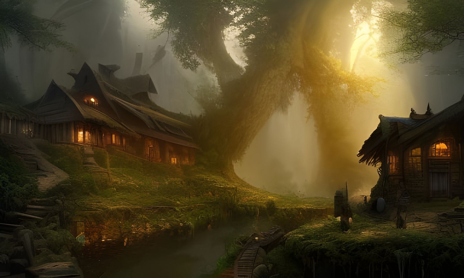 Epic Forest Village in Detailed Matte Painting