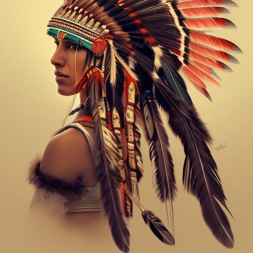 Beautiful Native American Portrait in Hyperdetailed Style