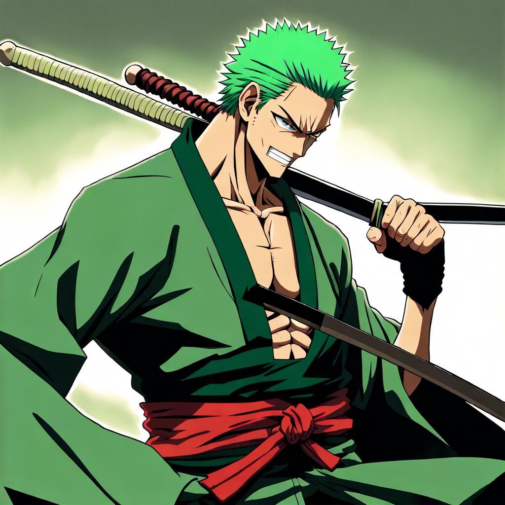 Zoro in Graffiti Art Style with Green Coat