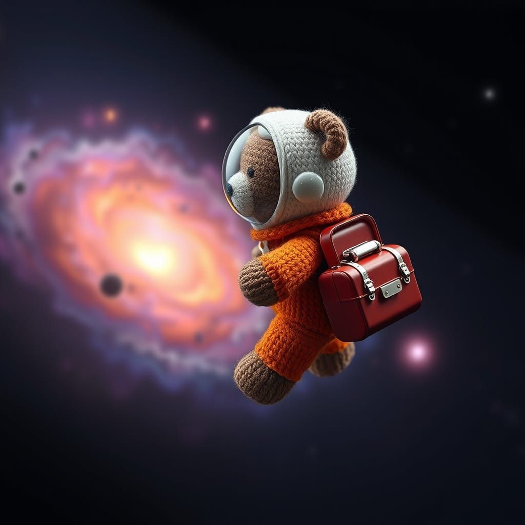 Knitted Teddy Bear Astronaut in Space