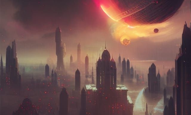 Cosmic City in Godly Light: A Space Art Painting