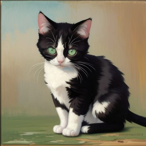 Desert Cat: Neo-Impressionist Oil Painting in Acrylic Impast...