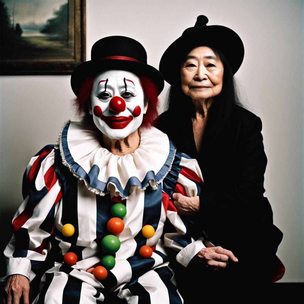 Yoko Ono and Bobo the Clown: Vintage Photo