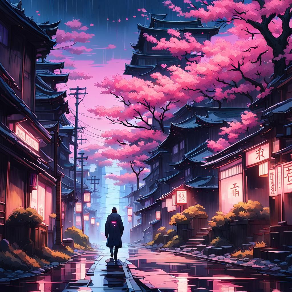 Cyberpunk Village: Neon Lights in Rural Japan