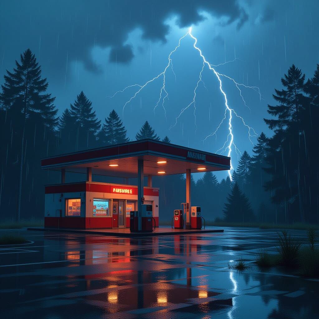 Abandoned Gas Station in Cyberpunk Style