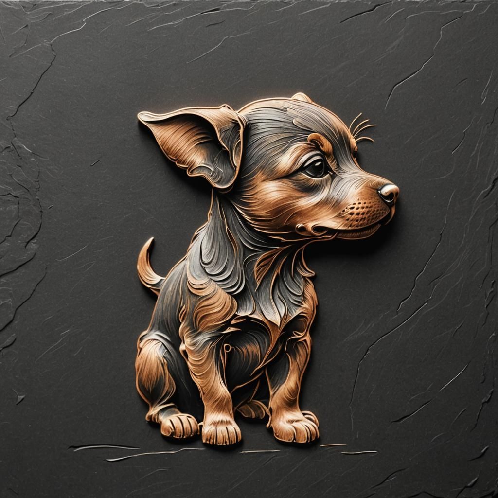 Humorous Puppy Profile in Bas-Relief Sketch