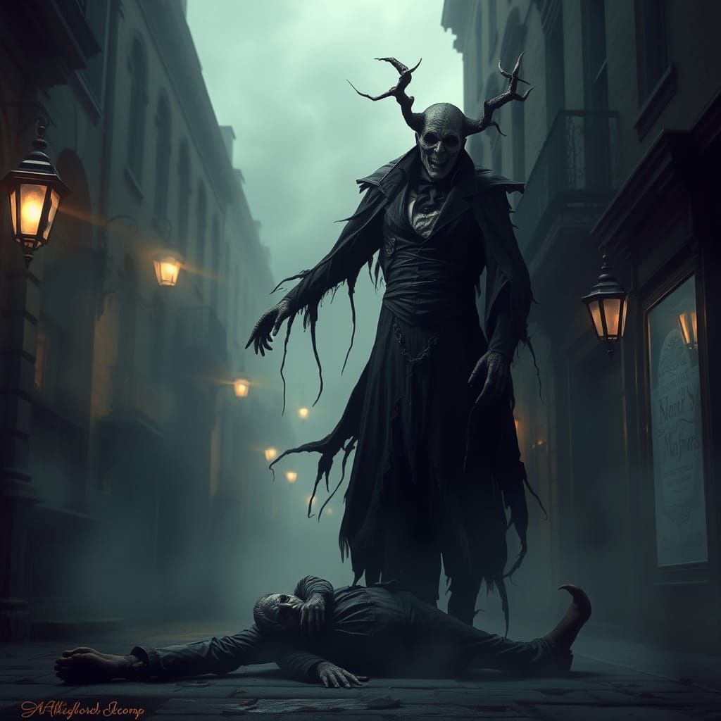 Eerie Spectral Vampire in Fog, Gothic Victorian Style