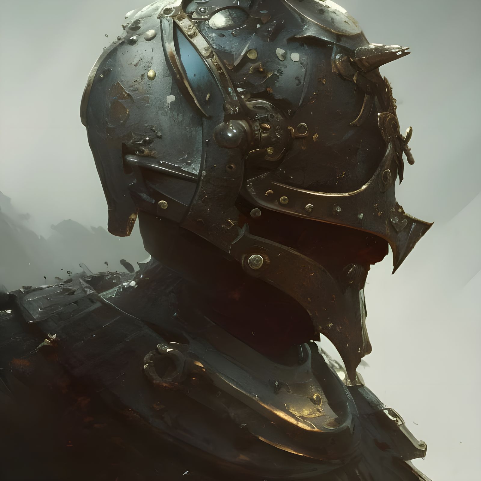 Medieval Helm: Scratched, Scorched, and Dented in Dark Fanta...