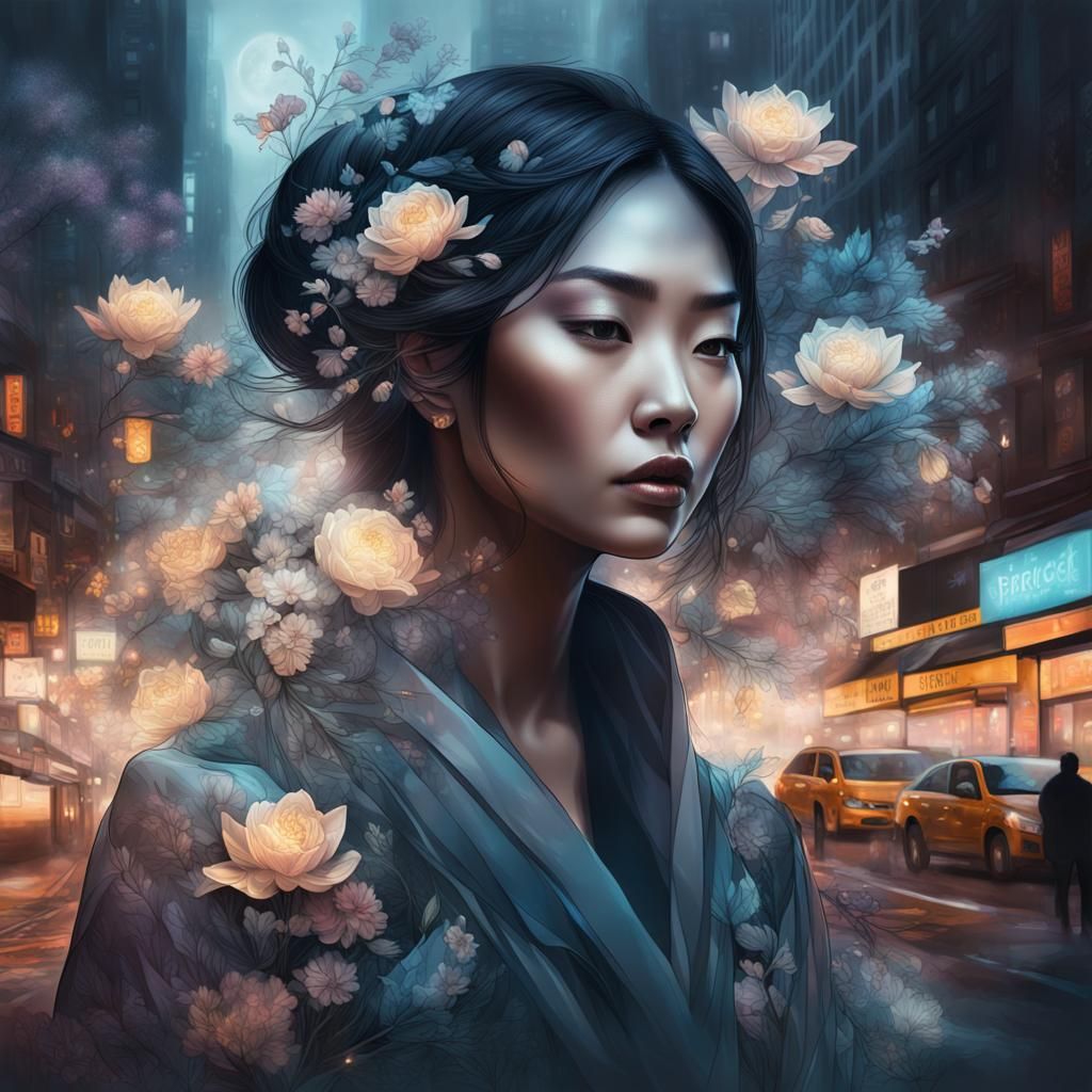 Asian Woman in Smoky New York Fantasy Art