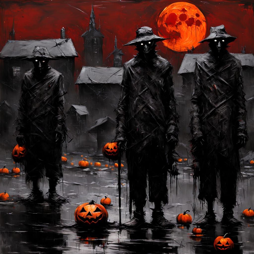 Sinister Scarecrows in Cyberpunk Halloween Town