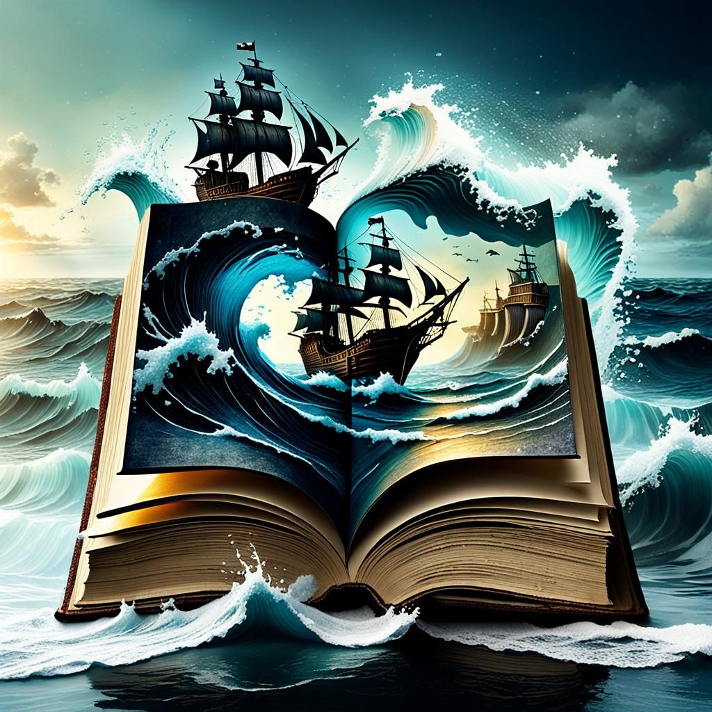 Ocean Book with Pirate Ship: Fantasy Concept Art