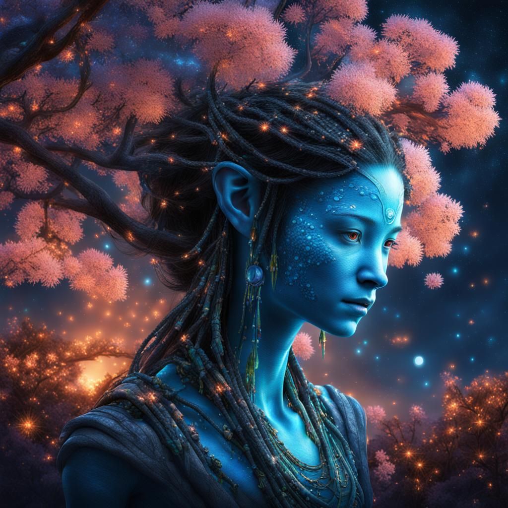 Bioluminescent Pandora Night Sky: A Hyperrealistic Scene