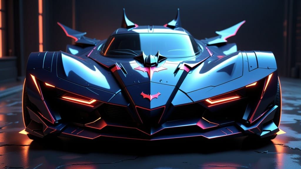 Futuristic Cyberpunk Batmobile With Neon Accents
