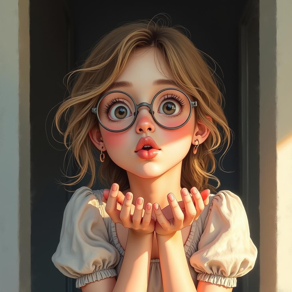 Watercolor Woman with Porcelain Skin and Golden Light