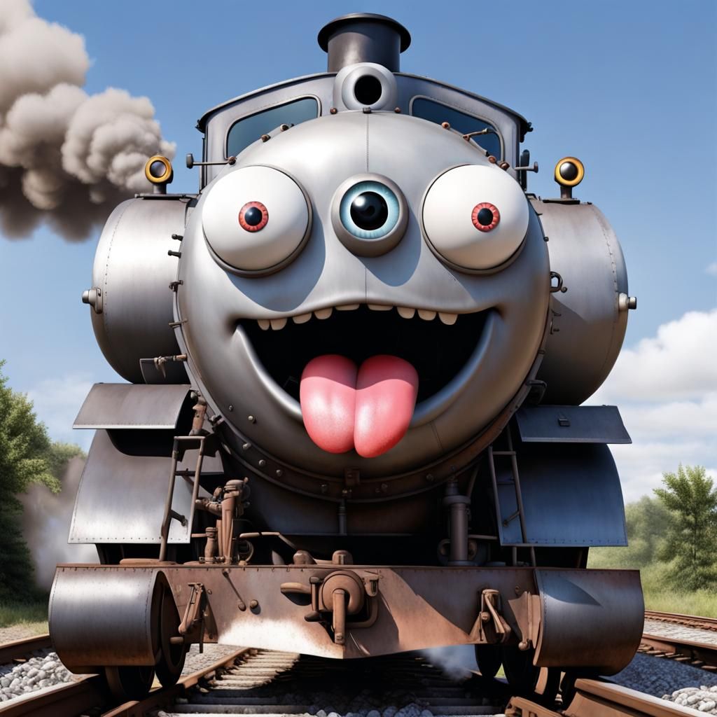 Cartoon Tank Engine with Googly Eyes