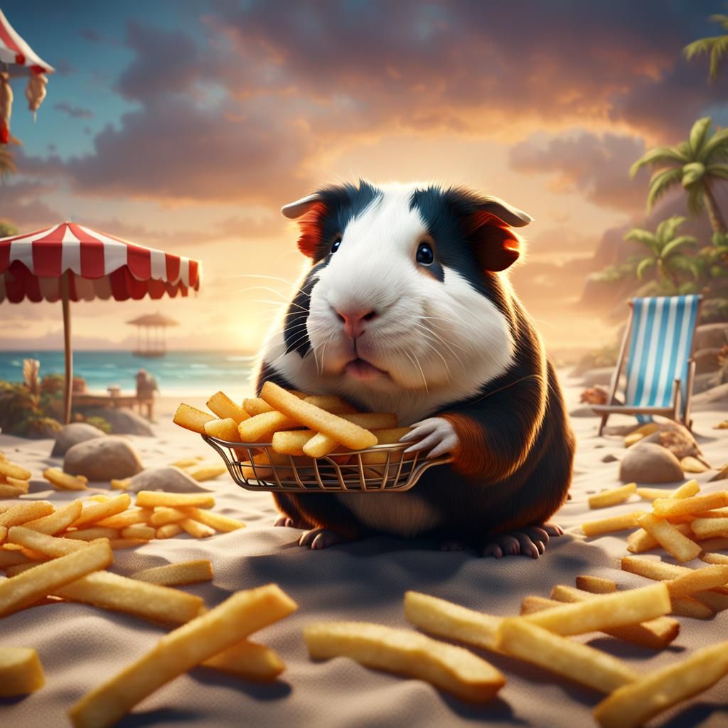 Guinea Pig Beach Feast: Detailed Matte Painting