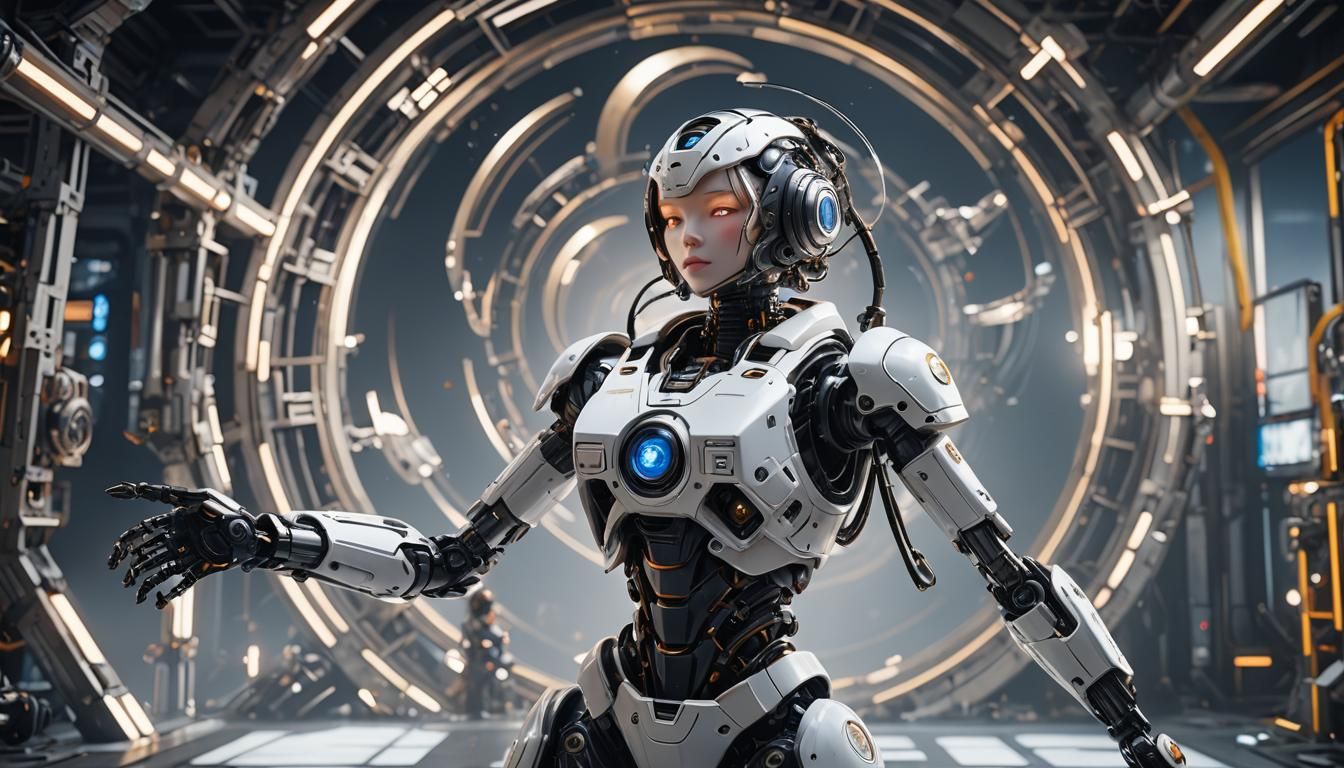 Hyper Realistic Robot Doll Dancing under Plastic Moon