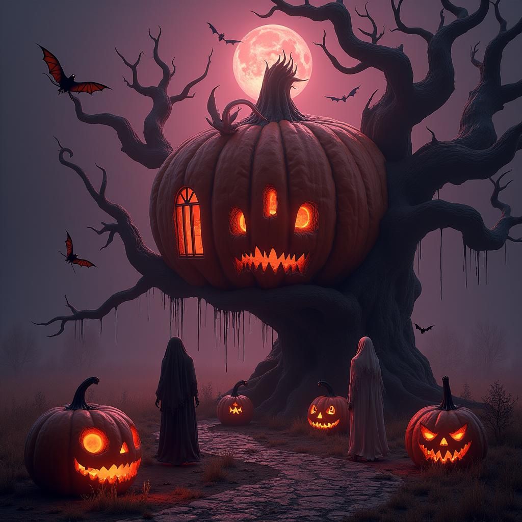 Macabre Halloween Scene in Biomechanical Style