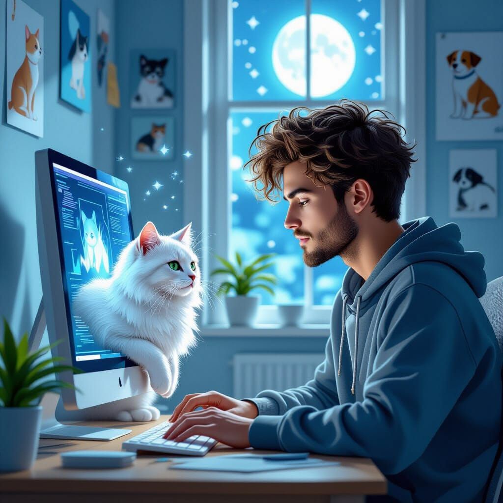 Programmer Creates Cat Emerging From Computer Screen