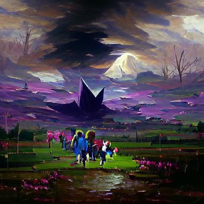 Deltarune Dark World Field as Oil Painting