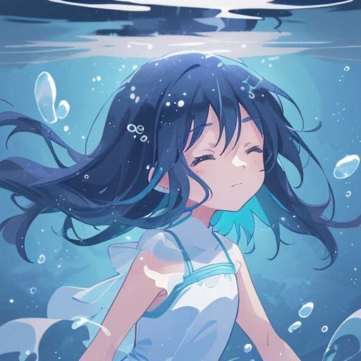 Girl Surrounded by Gentle Ripples in a Deep Blue Ocean