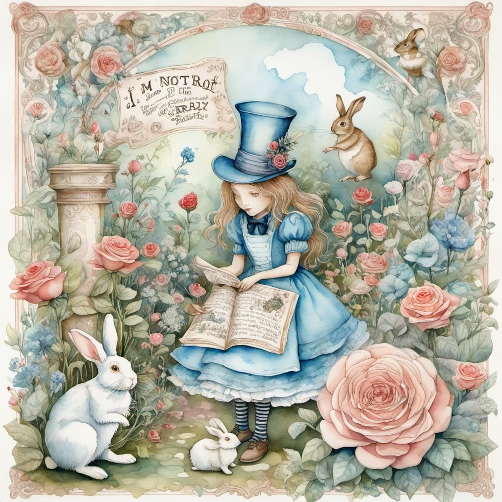 Alice in Wonderland Whimsical Watercolor Illustration