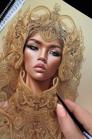 Ornate Portrait of a Beautiful Goddess Queen