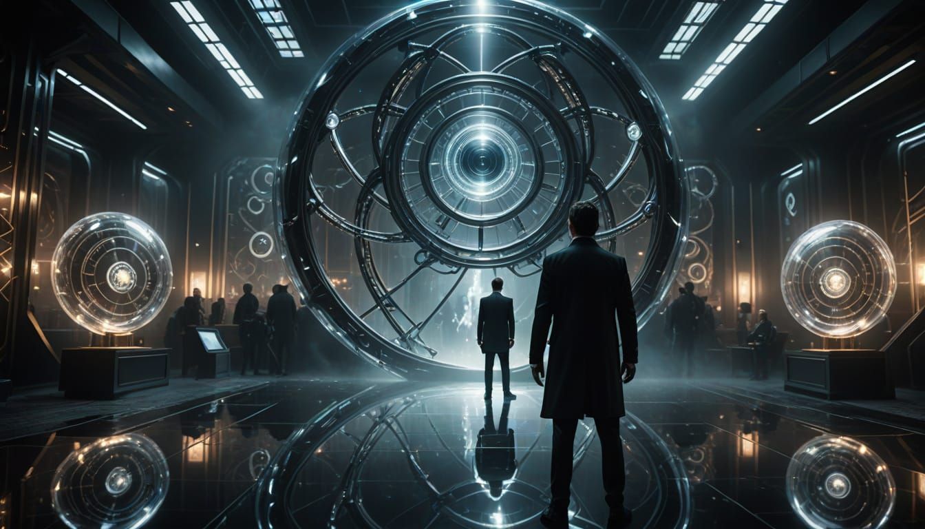 Men in Black Agent Confronts Glowing Alien DNA Helix