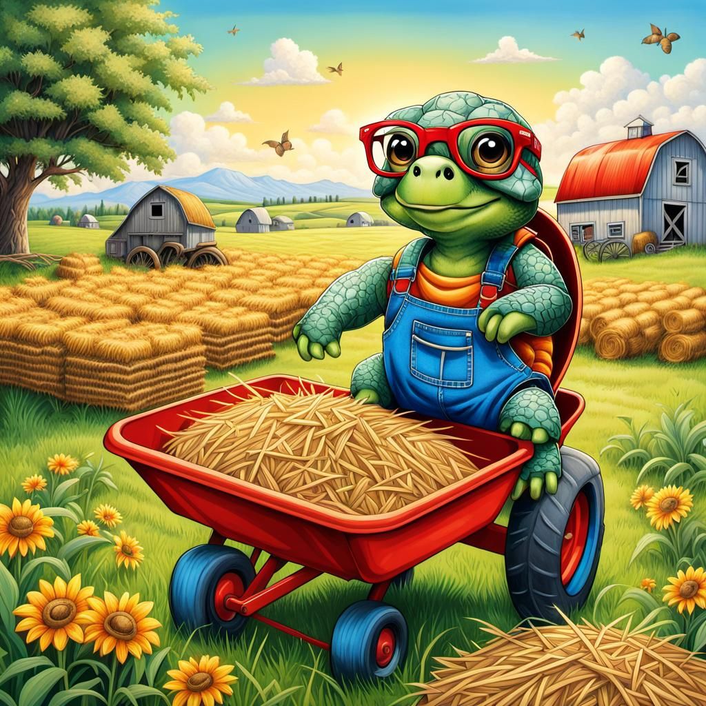 Adorable Turtle in Overalls Pencil Art