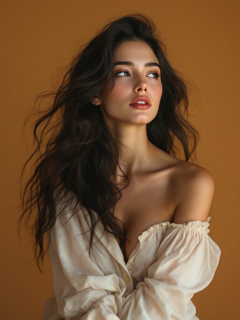 Elegant Portrait of a Woman with Flowing Hair