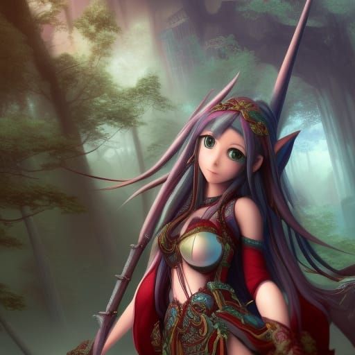 Fantasy Elf Anime Girl in Detailed Matte Painting