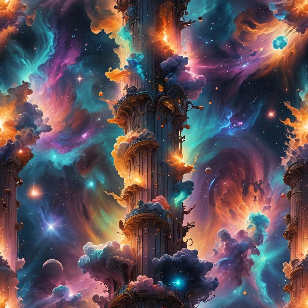 Cosmic Column Projecting Celestial Dreams: Surreal Digital A...