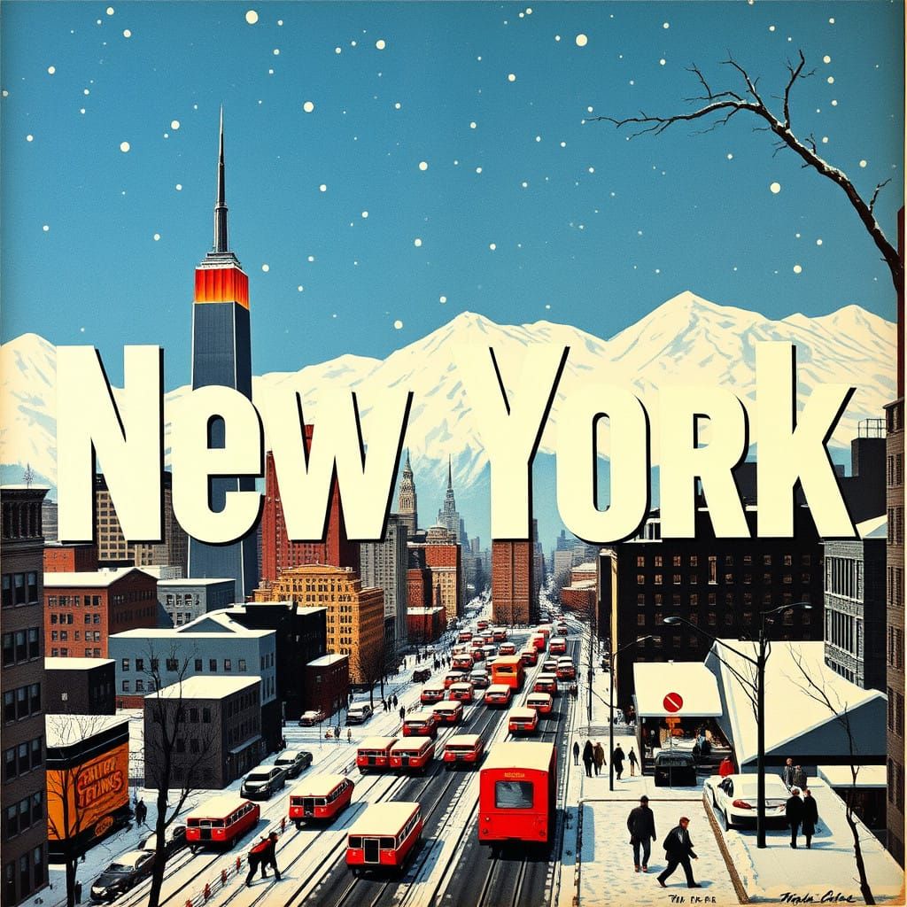 Futuristic Winter Wonderland of New York City in Retro Propa...