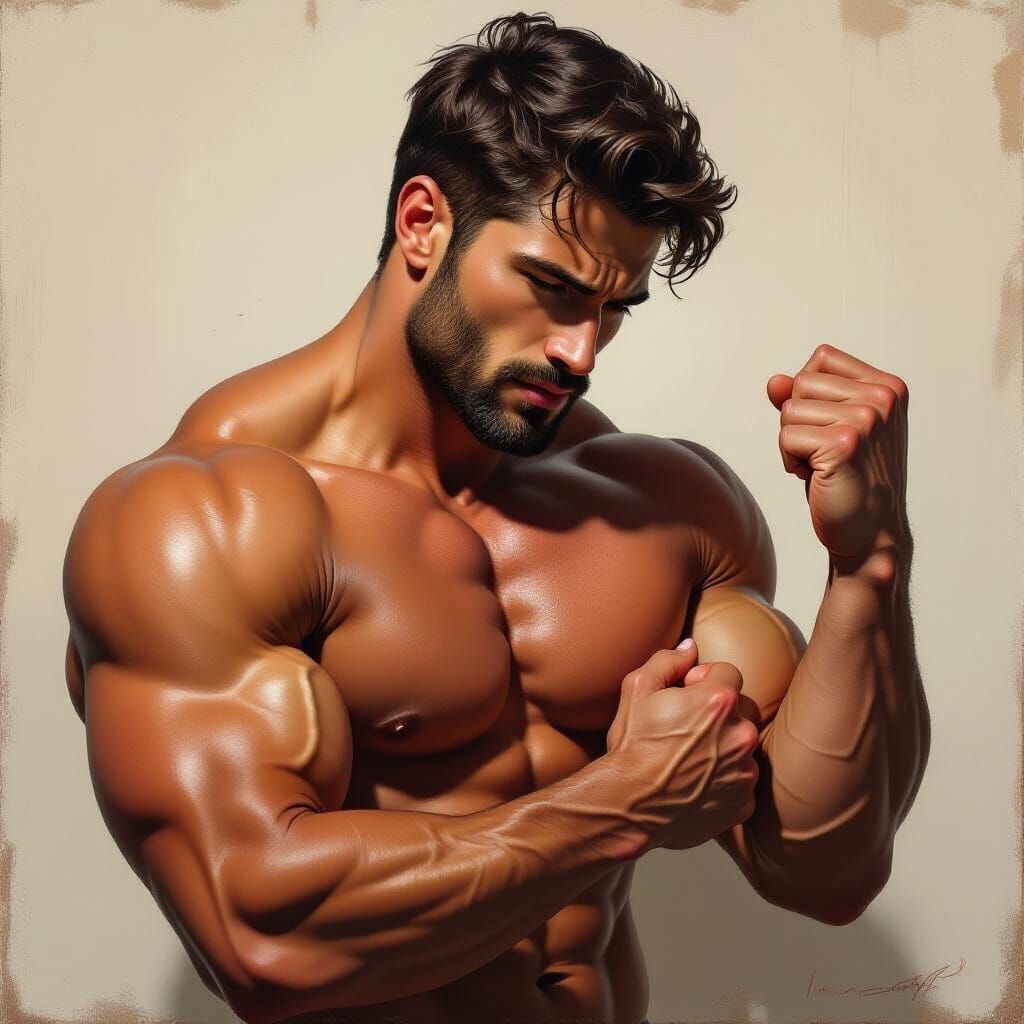 Baroque Masterpiece: Divine Bicep Flex in Chiaroscuro