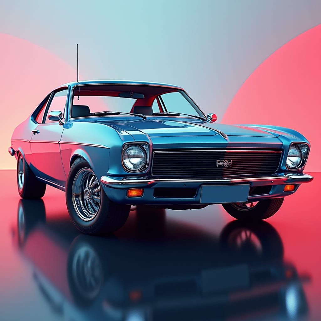 Retro-Futuristic Opel Commodore A GS/E in Chrome Red and Blu...