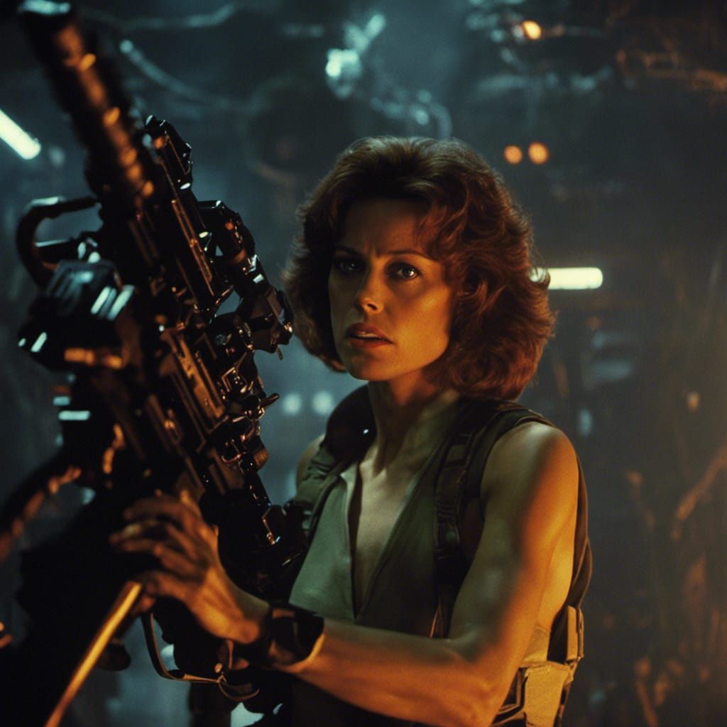Ellen Ripley Confronts the Xenomorph: A Cinematic Scene