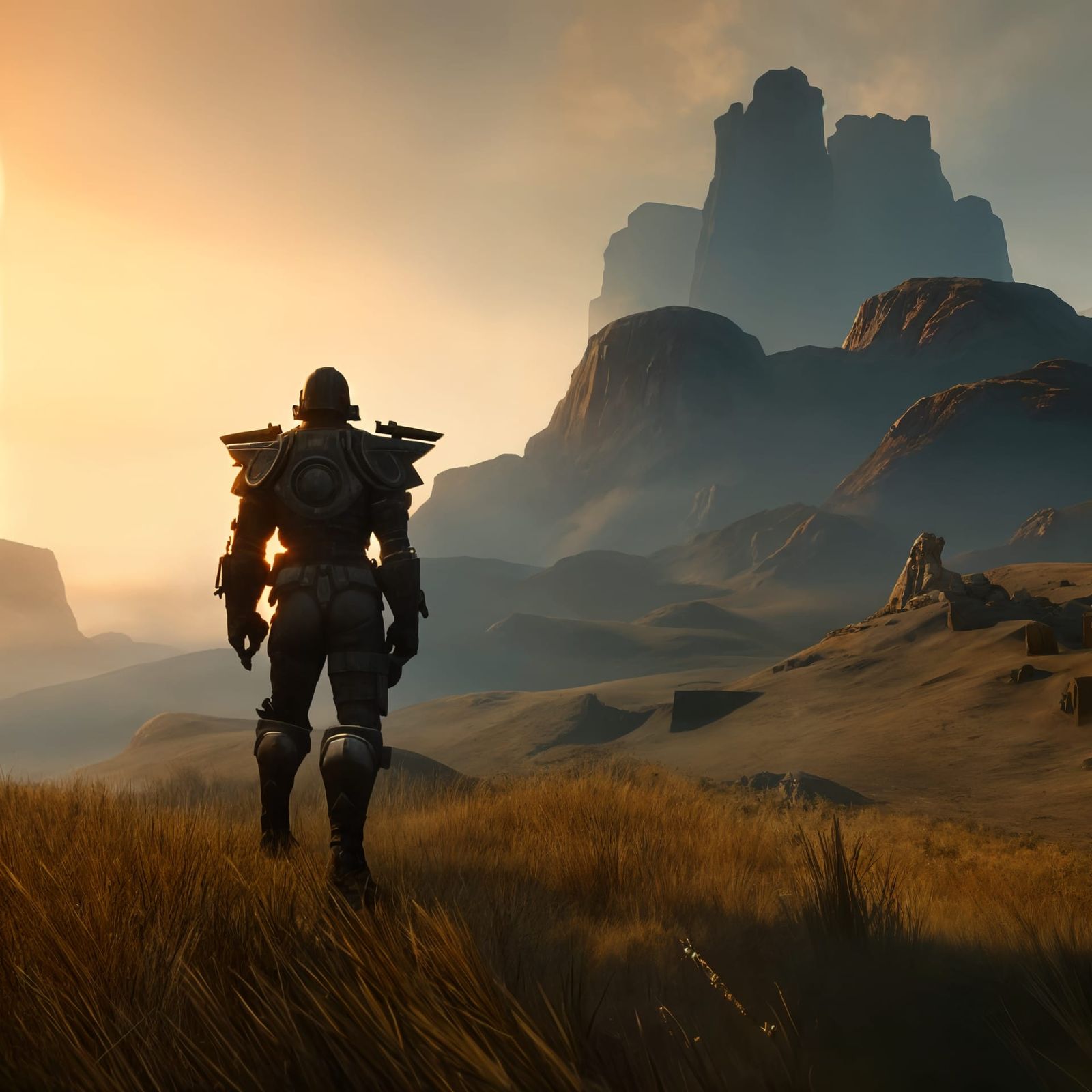 Fallout Power Armor in Apocalyptic Landscape