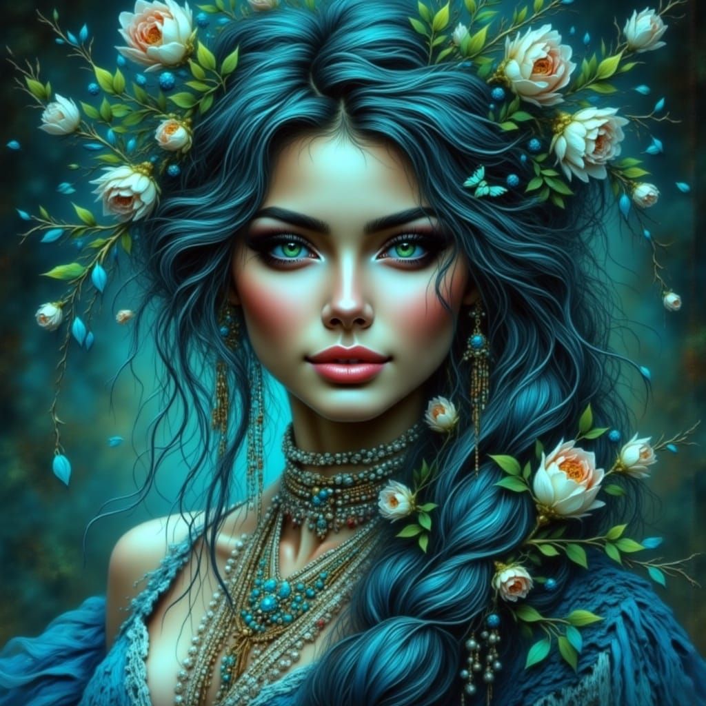 Alien Goddess with Lavender Eyes in Expressionist Style