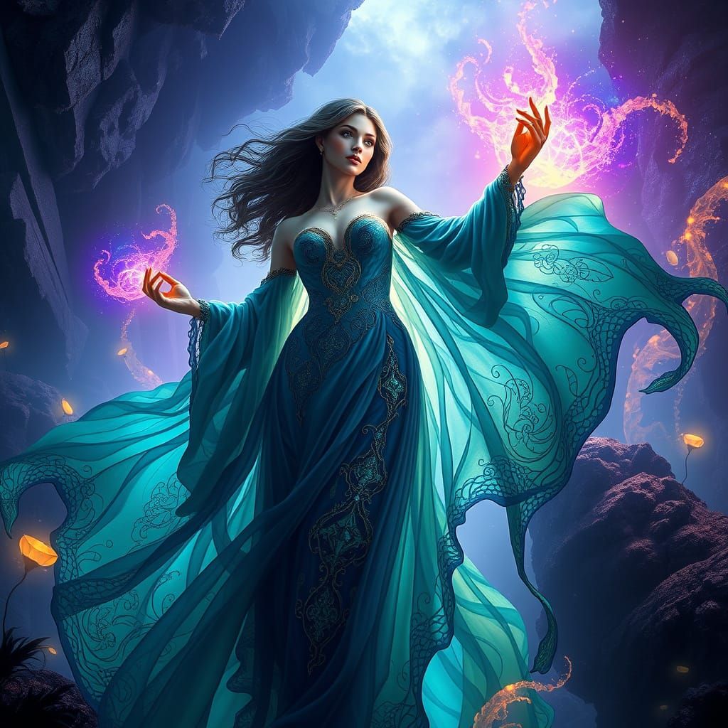 Ethereal Water Genasi Explorer in Dark Fantasy Realm