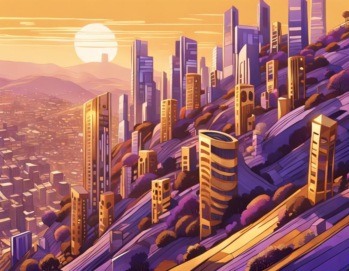 Whimsical Cityscape of Musical Instrument Skyscrapers