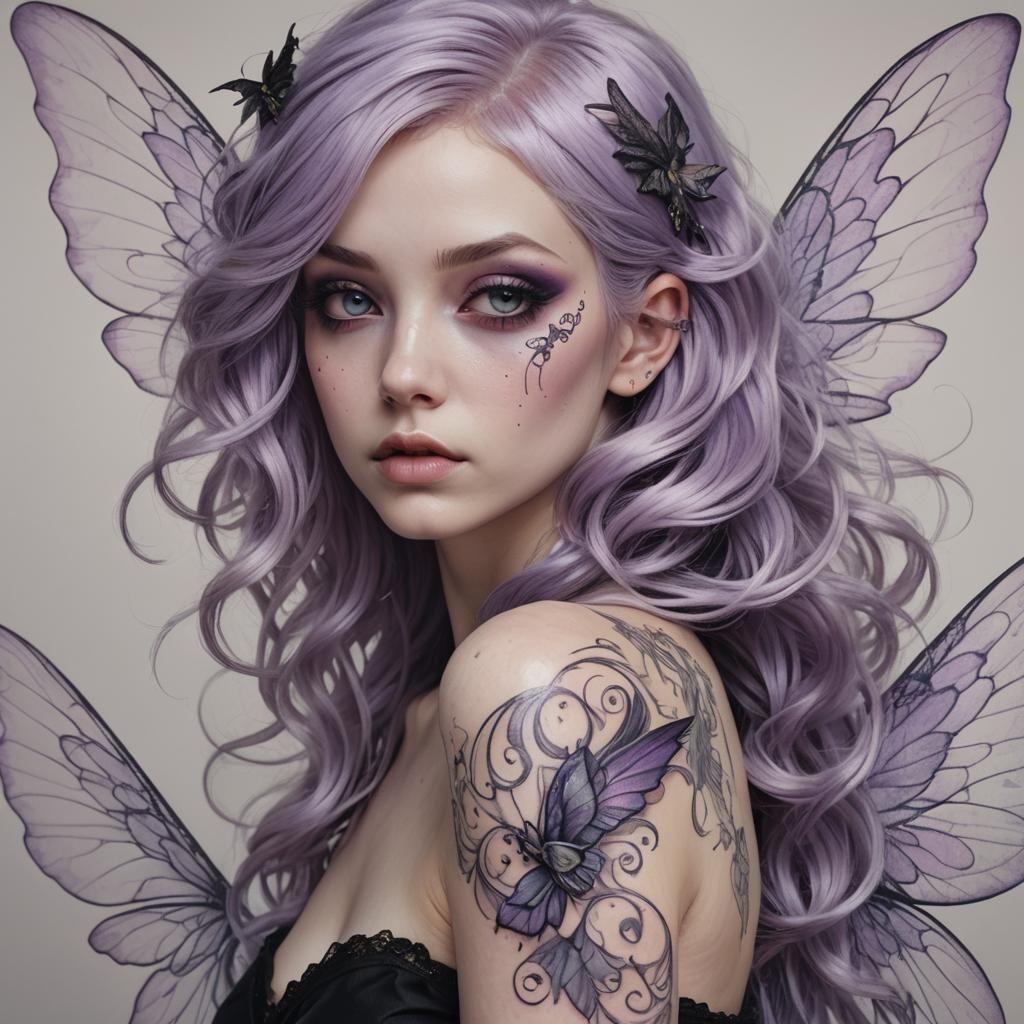 Hyperrealistic Gothic Fairy with Iridescent Wings