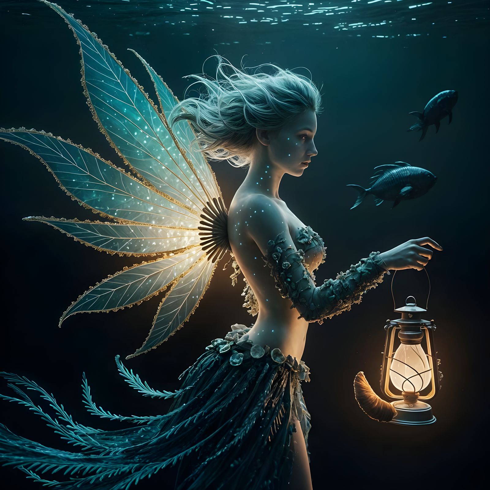 Bioluminescent Deep-Sea Fairy in Surreal Fantasy Style