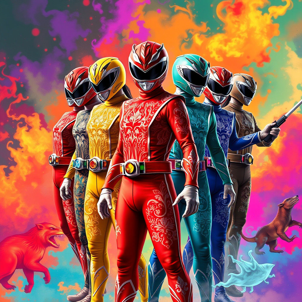 Hyperrealistic Batik Super Sentai Team Concept Art
