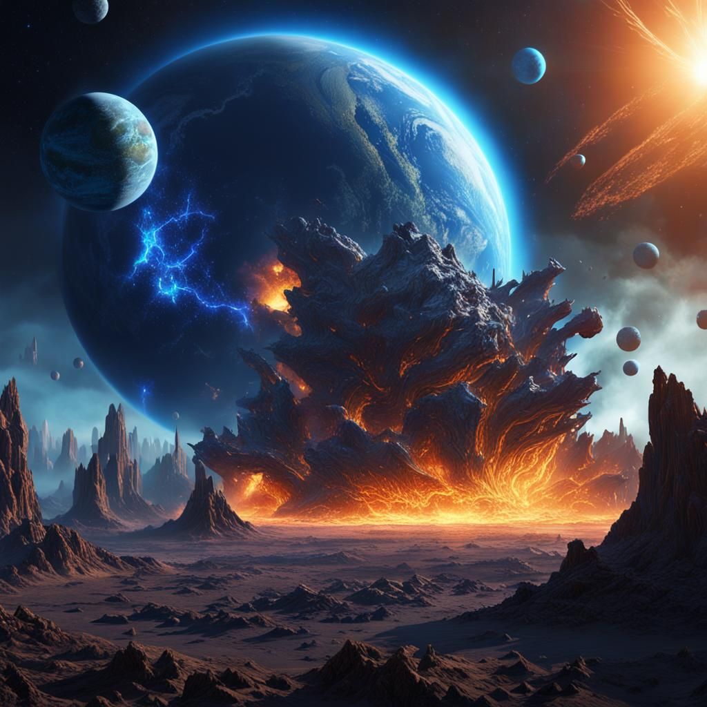 Earth Awaiting Fiery Comet with Mega Structures