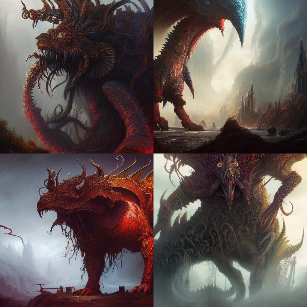 Amaranthine Beast: Detailed Horror Fantasy Artwork