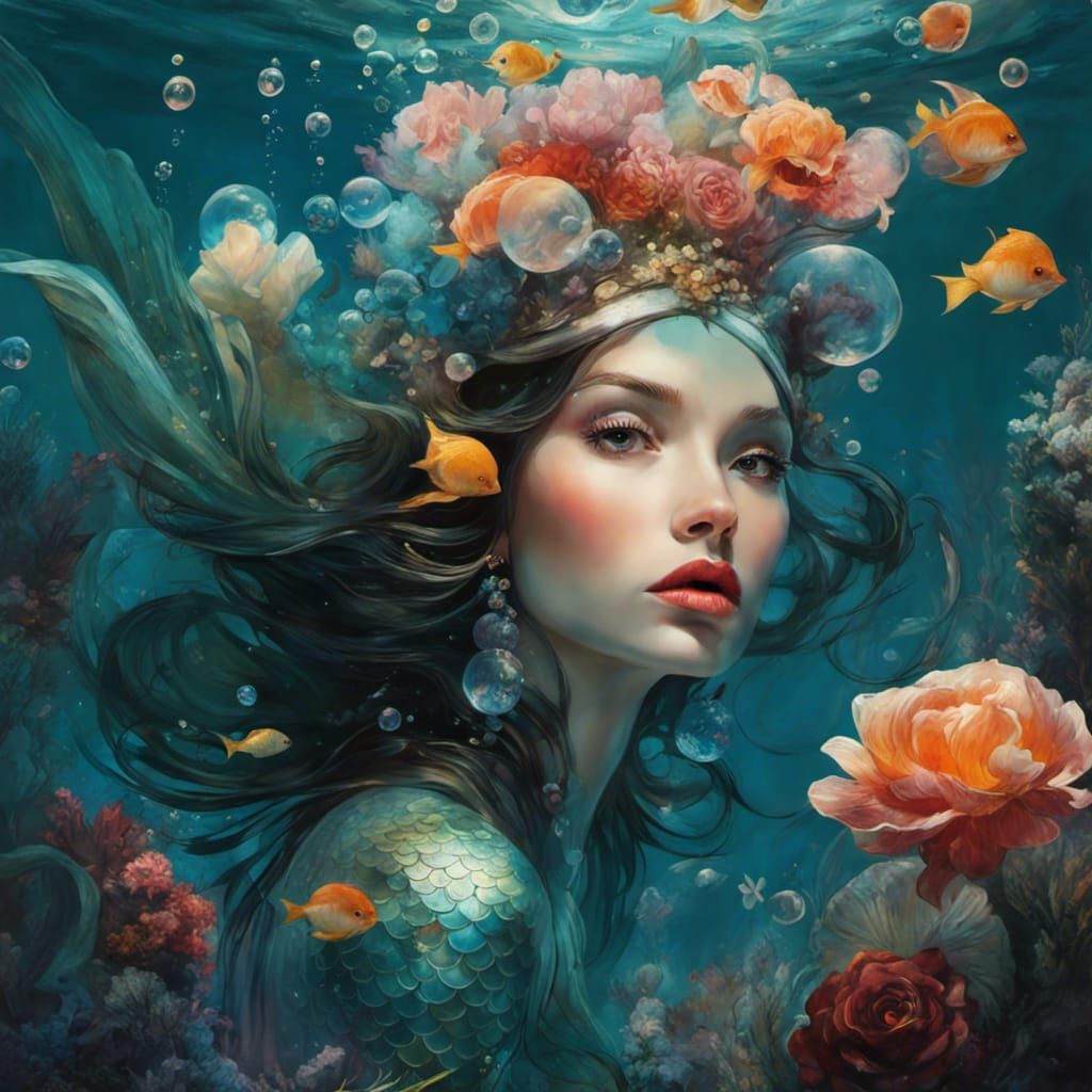 A Mermaid & Flowers
